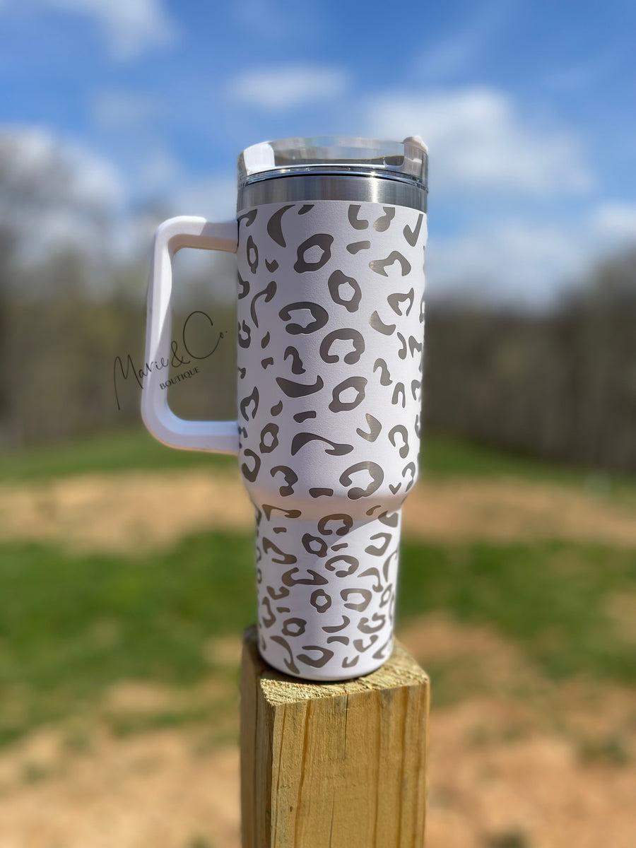 40oz Tumbler With Handle Purple Mama Leopard Bolt – That Crafty Mama Co.