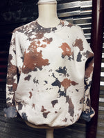 Cowhide Bleached Crewneck Sweatshirt with Turquoise Tooled Leather Fabric  Applique Monogram